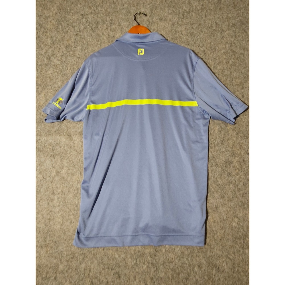 FootJoy FJ Mens Golf Polo Shirt Size L Blue Yellow Stripe The Tribute Patch - Picture 3 of 7